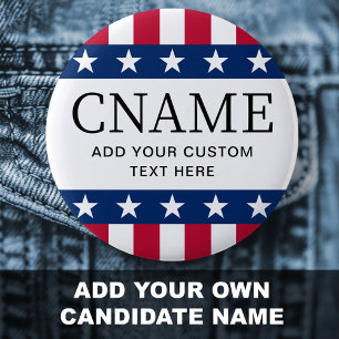 Candidate name political election campaign stars 6 cm round badge