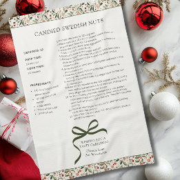 Candied Swedish Nuts Holiday Recipe Tea Towel