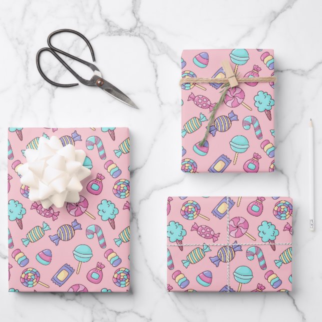 Candies Pink Wrapping Paper Sheet (Front)