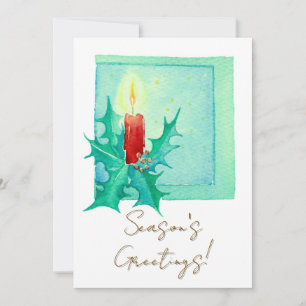 Candle and holly Christmas Card