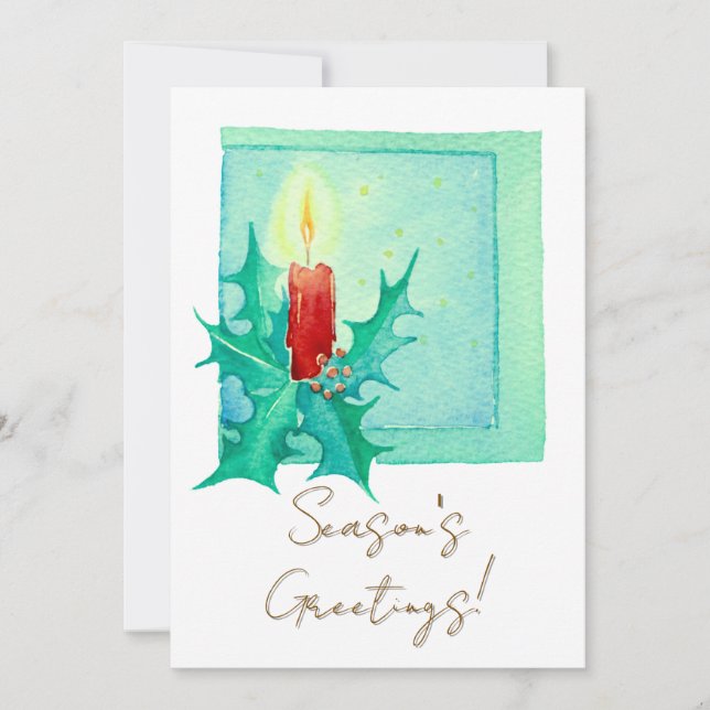 Candle and holly Christmas Card (Front)