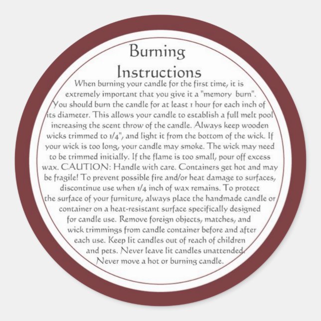 Candle Burning Warning Labels (Front)