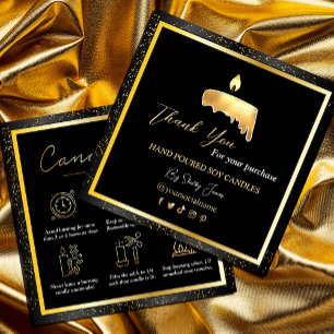 Candle Care Black Gold   Custom Logo Thank You Square Business Card