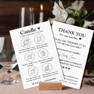 Candle Care Black & White Custom Logo Thank You Business Card