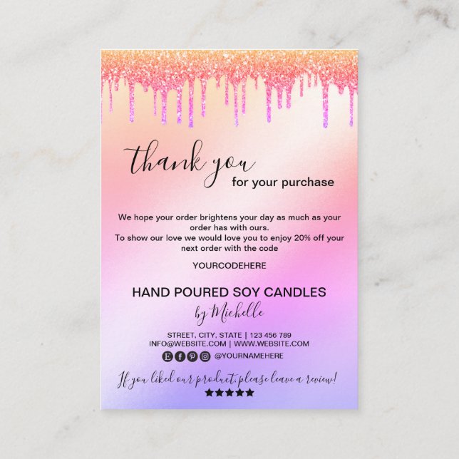 Candle Care Card Thank You Card Add Your Logo Drip (Back)