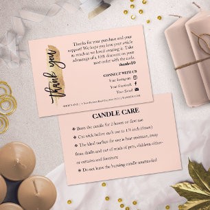 Candle Care Gold Gliter Chic Script Thank You Business Card