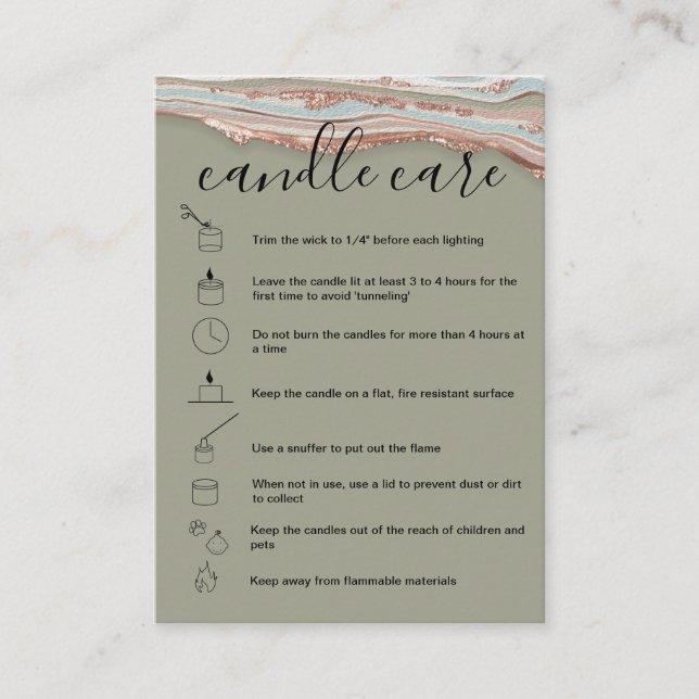 Candle Care Instructions Card Add Your Logo Agate (Front)