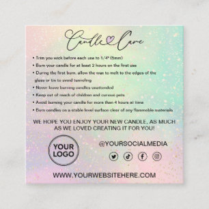 Candle Care Instructions Customer Thank You Pastel Square Business Card