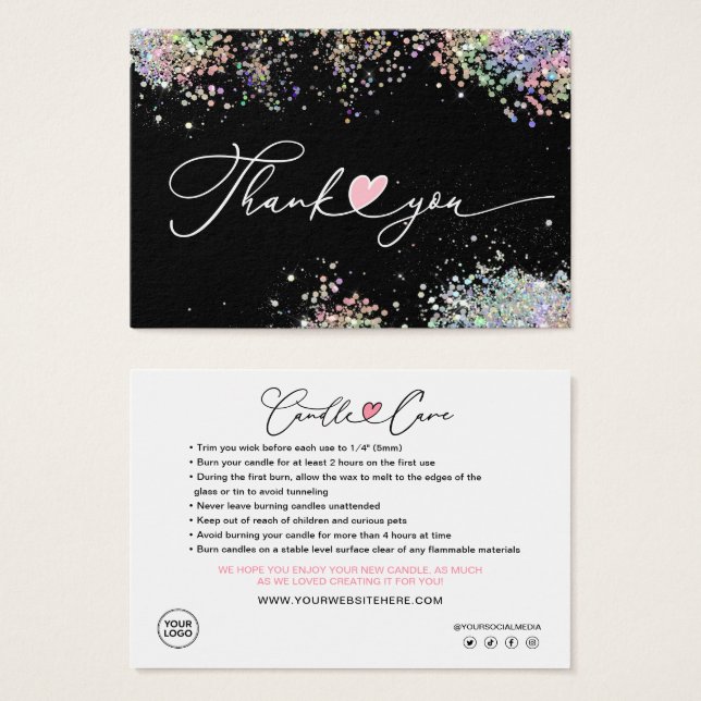 Candle Care Instructions & Thank You Card (Front & Back)