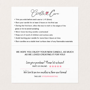 Candle Care Instructions & Thank You Folded Business Card
