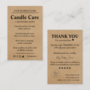 Candle Care Kraft Paper   Custom Logo Thank You  Business Card