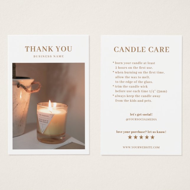 Candle Care Photo Thank You Card (Front & Back)