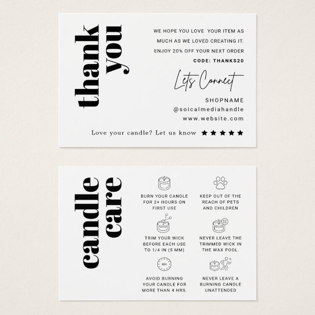Candle Care Thank You Card (Front & Back)