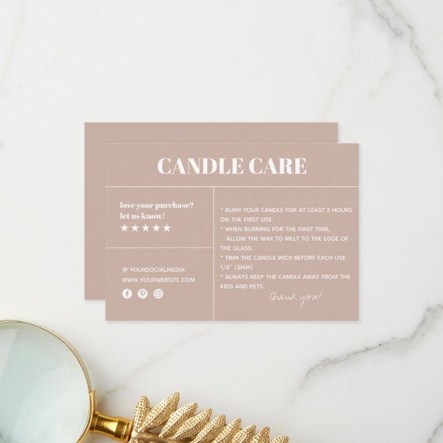 Candle Care Thank You Packaging Card (Front/Back In Situ)