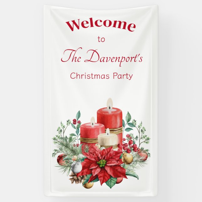 Candle Centerpiece with Poinsettia Flower Banner (Vertical)