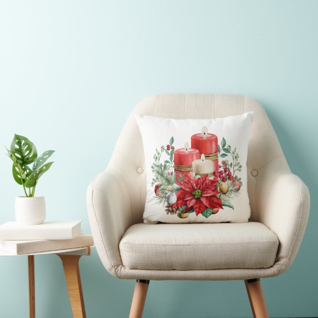 Candle Centerpiece with Poinsettia Flower Cushion (Chair)