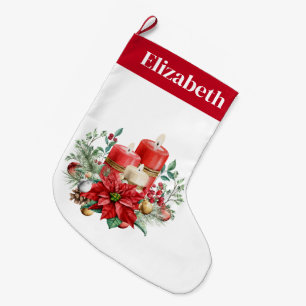 Candle Centerpiece with Poinsettia Flower Large Christmas Stocking
