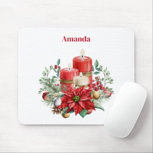 Candle Centerpiece with Poinsettia Flower Mouse Mat
