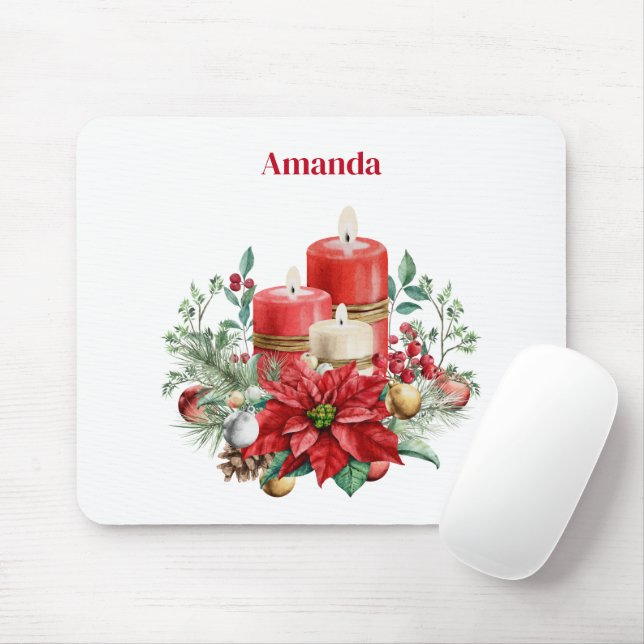 Candle Centerpiece with Poinsettia Flower Mouse Mat (With Mouse)
