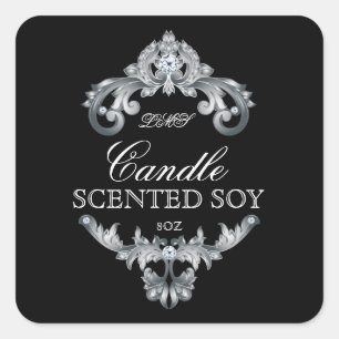 Candle Elegant Silver Black Product Label