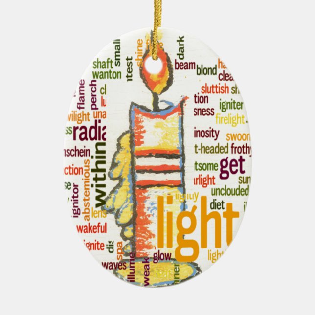 Candle Flame Word Cloud Art Print Ceramic Tree Decoration (Front)