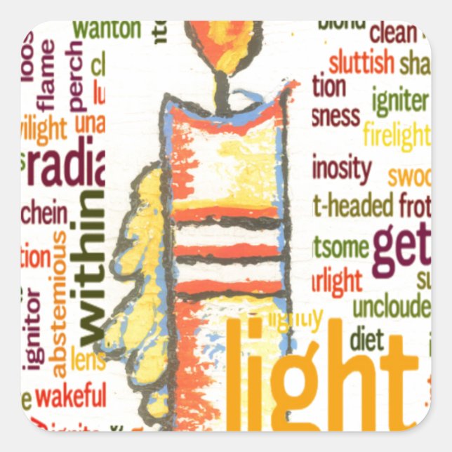 Candle Flame Word Cloud Art Print Square Sticker (Front)