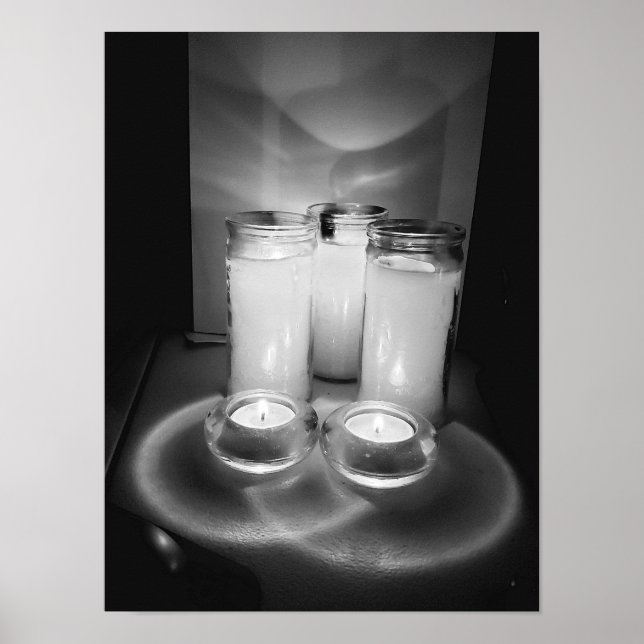 candle flames still life Black & white photograph Poster (Front)