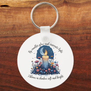 Candle & Flowers Under the Moon Celestial Art Key Ring