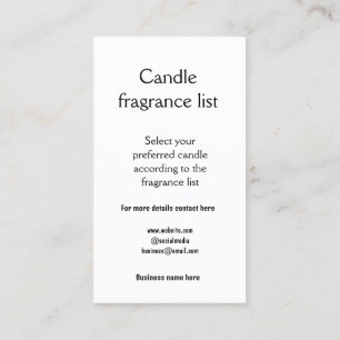 Candle fragrance list add business name q r code card