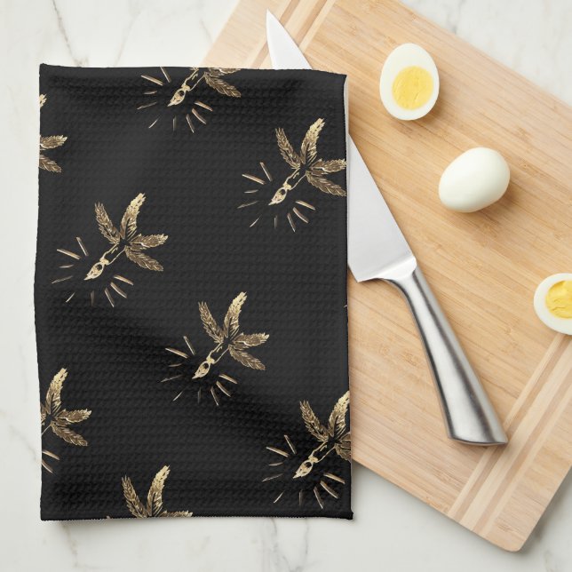 Candle Holder Black and Gold Elegant Christmas Tea Towel (Quarter Fold)