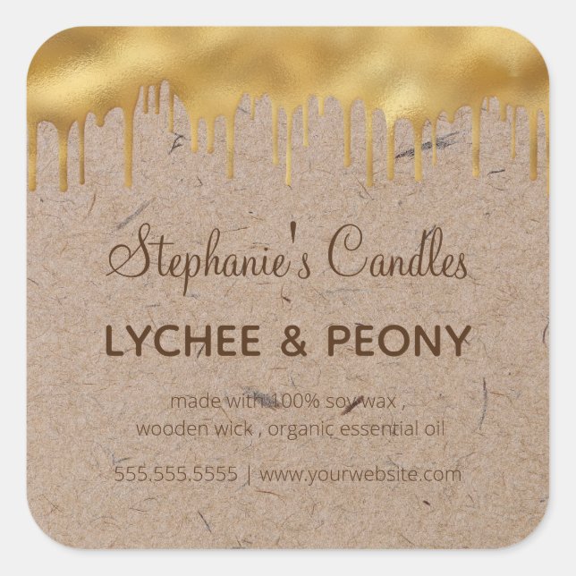 Candle Label | Dripping Gold on Kraft Paper (Front)