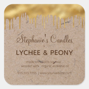 Candle Label   Dripping Gold on Kraft Paper
