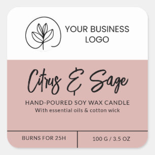 Candle label in dusty pink with your logo