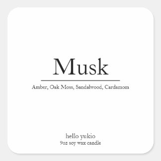Candle Label Minimalist Elegant Square Soy Wax