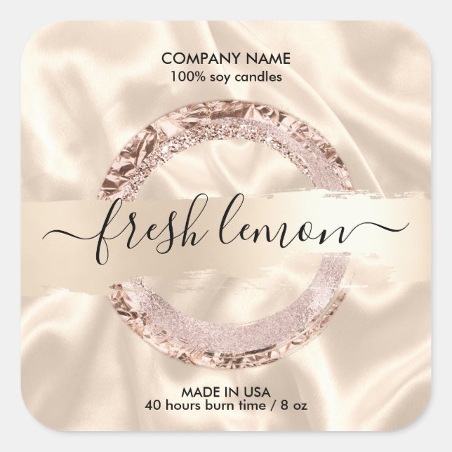 Candle label modern blush pink glitter (Front)