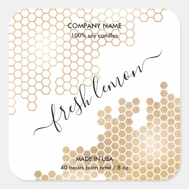 Candle label modern HONEYCOMB bee wax (Front)