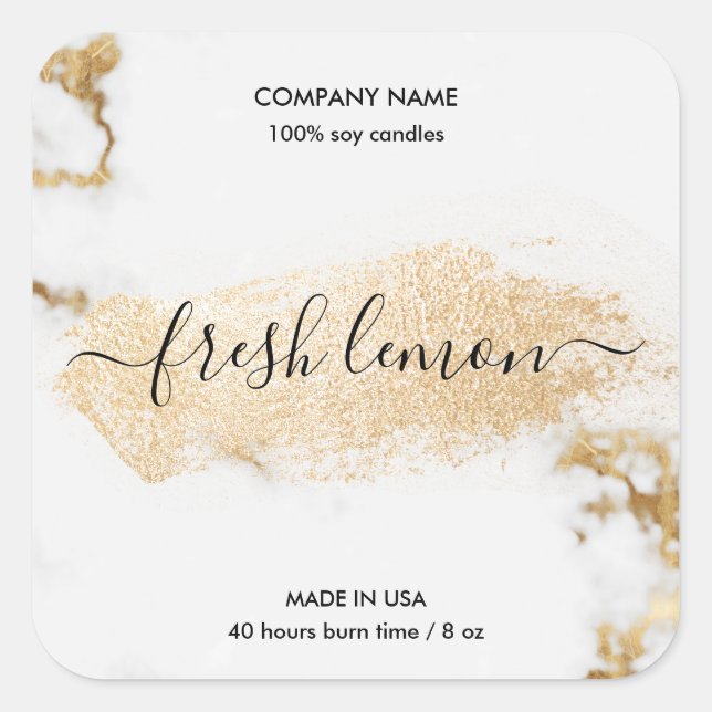 Candle label modern minimal white marble gold jar (Front)