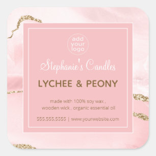 Candle Label   Pink  Marble & Gold Glitter 