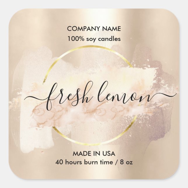 Candle label product label blush pink watercolor (Front)