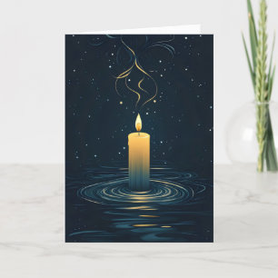 Candle Light Blue Holiday Card