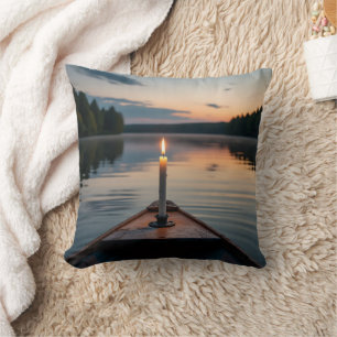 Candle Light on Boat at Sunset Lake Cushion