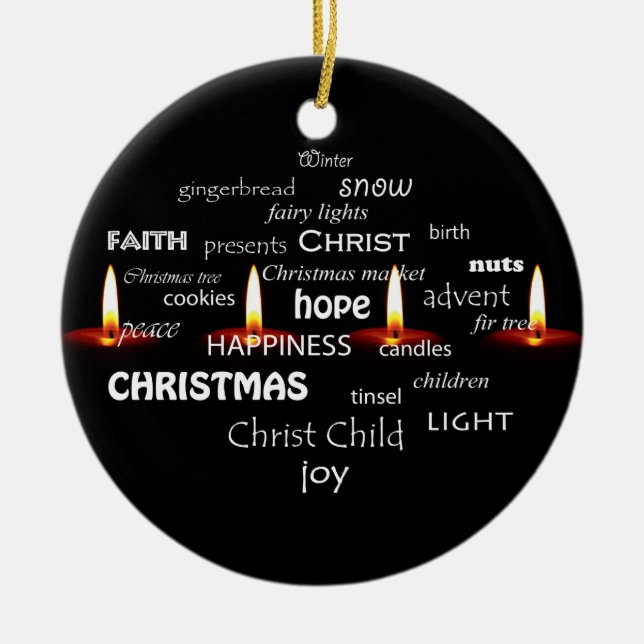 Candle Light Typography Ceramic Tree Decoration (Front)
