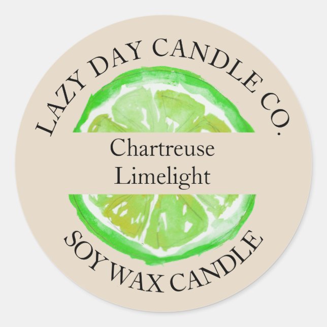 Candle Maker Watercolor Citrus Lime Packaging Classic Round Sticker (Front)