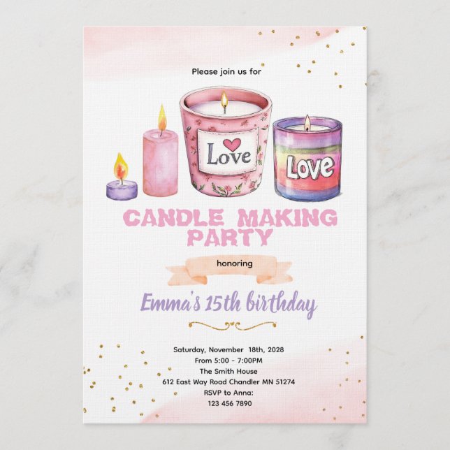 Candle making party invitation (Front)