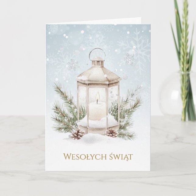 Candle Pine Cones Polish Christmas Holiday Card (Front)