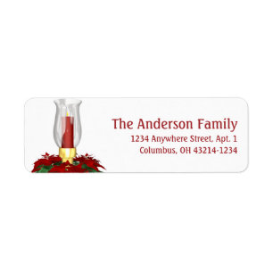 Candle & Poinsetta Christmas Return Address Label