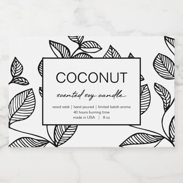 Candle Product Label Design Leaves Pattern (Single Label)