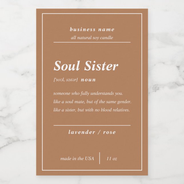 Candle Product Soul Sister Personalised Label  (Single Label)