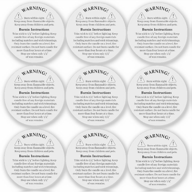 Candle Product Vinyl Transparent Warning Label (Front)