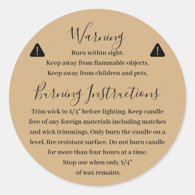 Candle Product Warning Label Design (Front)